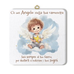 Quadretto in legno angioletto con stella con scatola regalo