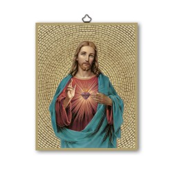 Quadretto in MDF con mosaico in lamina dorata del Sacro Cuore di Gesù