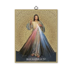 Quadretto in MDF con mosaico in lamina dorata di Gesù Misericordioso