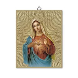 Quadretto in MDF con mosaico in lamina dorata del Cuore Immacolato di Maria