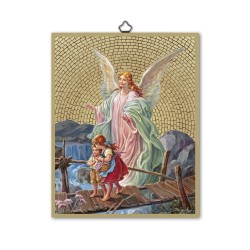 Quadretto in MDF con mosaico in lamina dorata dell'Angelo Custode