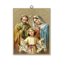 Quadretto in MDF con mosaico in lamina dorata della Sacra Famiglia