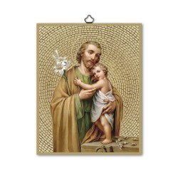 Quadretto in MDF con mosaico in lamina dorata di San Giuseppe
