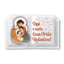 Magnete in resina porcellanata a forma di libro con la Natività