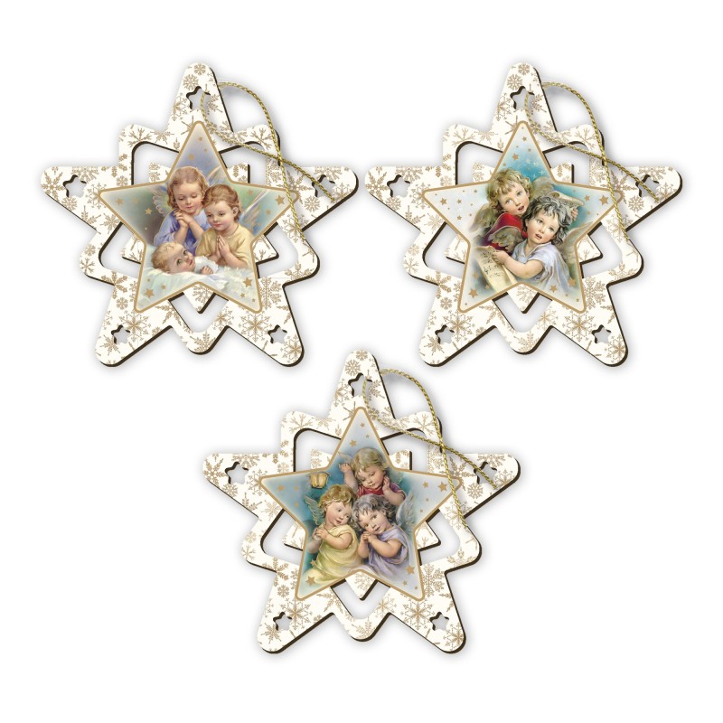 Decorazione natalizia per albero a forma di stellina con angioletti