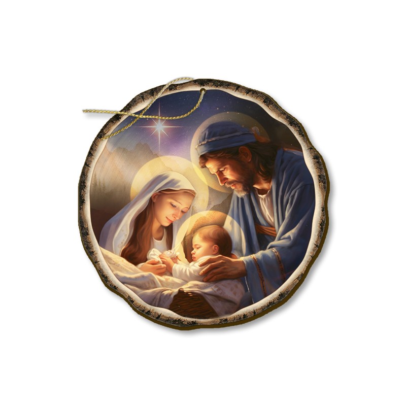Decorazione natalizia stampata direttamente su legno con Natività