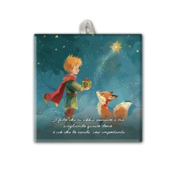Piastrella 10x10 cm del Piccolo Principe che offre un dono alla volpe con scatola regalo