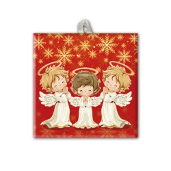 Piastrella 10x10 cm con tre angioletti in scatola regalo