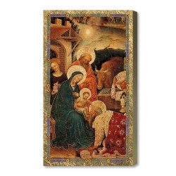 Tavola lignea con particolare dell'Adorazione dei Magi di Gentile da Fabriano e scatola regalo in ecopelle
