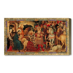 Tavola lignea con Adorazione dei Magi di Gentile da Fabriano e scatola regalo in ecopelle