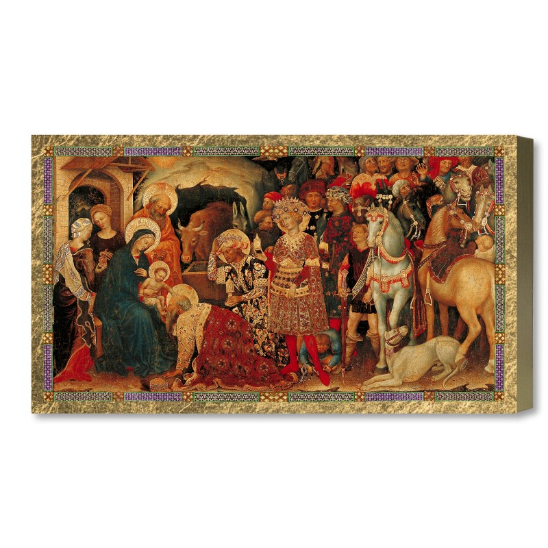Tavola lignea con Adorazione dei Magi di Gentile da Fabriano e scatola regalo in ecopelle Tavola lignea con Adorazione dei Magi di Gentile da Fabriano e scatola regalo in ecopelle
