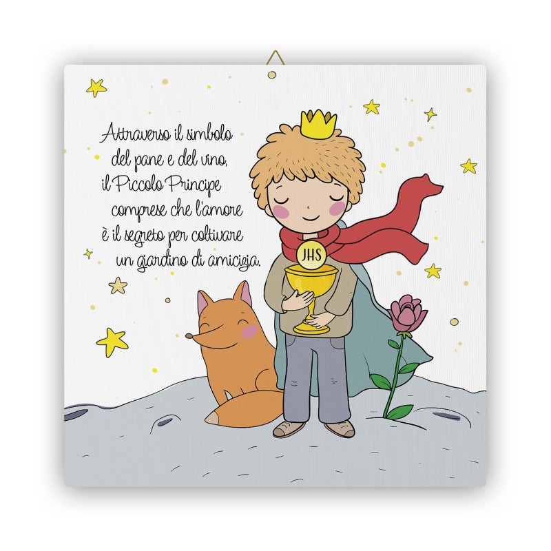 Tela 30x30 cm del Piccolo Principe con calice di Prima Comunione Tela 30x30 cm del Piccolo Principe con calice di Prima Comunione