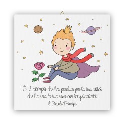 Tela 30x30 cm del Piccolo Principe con rosa