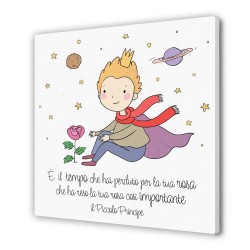 Tela 30x30 cm del Piccolo Principe con rosa