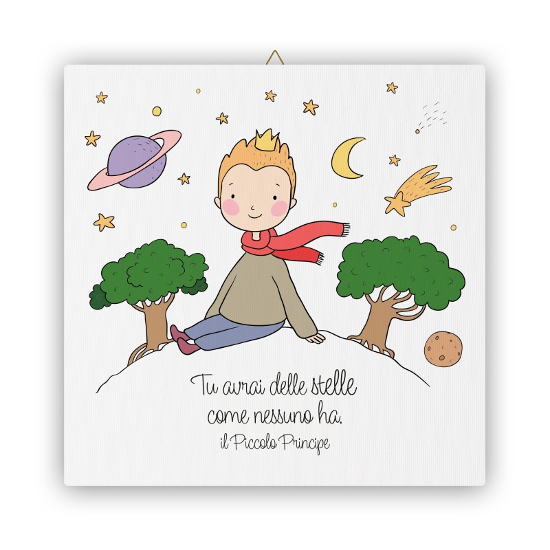 Tela 30x30 cm del Piccolo Principe con pianeta Tela 30x30 cm del Piccolo Principe con pianeta