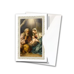 Biglietto natalizio con cornice in oro a caldo con l'immagine della Natività