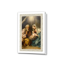 Biglietto natalizio con cornice in oro a caldo con l'immagine della Natività