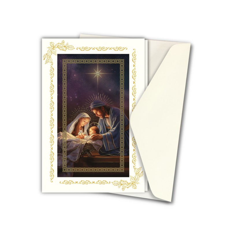 Biglietto in carta telata con applicazione dell'immaginetta della Natività Biglietto in carta telata con applicazione dell'immaginetta della Natività