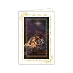Biglietto in carta telata con applicazione dell'immaginetta della Natività