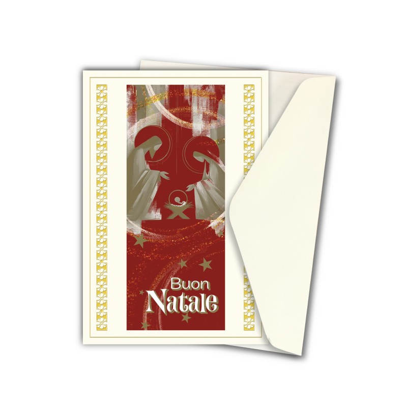 Biglietto in carta telata con applicazione dell'immaginetta della Natività Biglietto in carta telata con applicazione dell'immaginetta della Natività