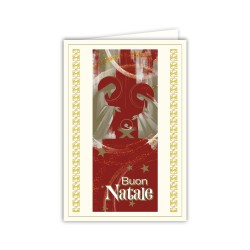 Biglietto in carta telata con applicazione dell'immaginetta della Natività
