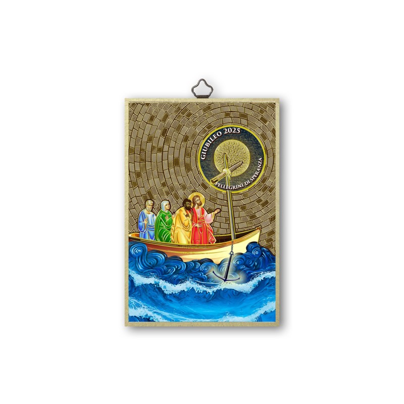 Quadretto in MDF con mosaico in lamina dorata con l'immagine del Giubileo Quadretto in MDF con mosaico in lamina dorata con l'immagine del Giubileo