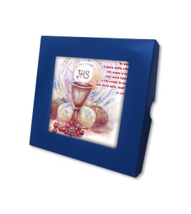 Piastrella con simbologia eucaristica Prima Comunione 10 x 10 cm in scatola regalo