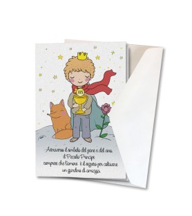 Biglietto per la Prima Comunione con il Piccolo Principe in carta perlata con busta
