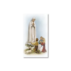 Santino Madonna di Fatima con i tre pastorelli con preghiera