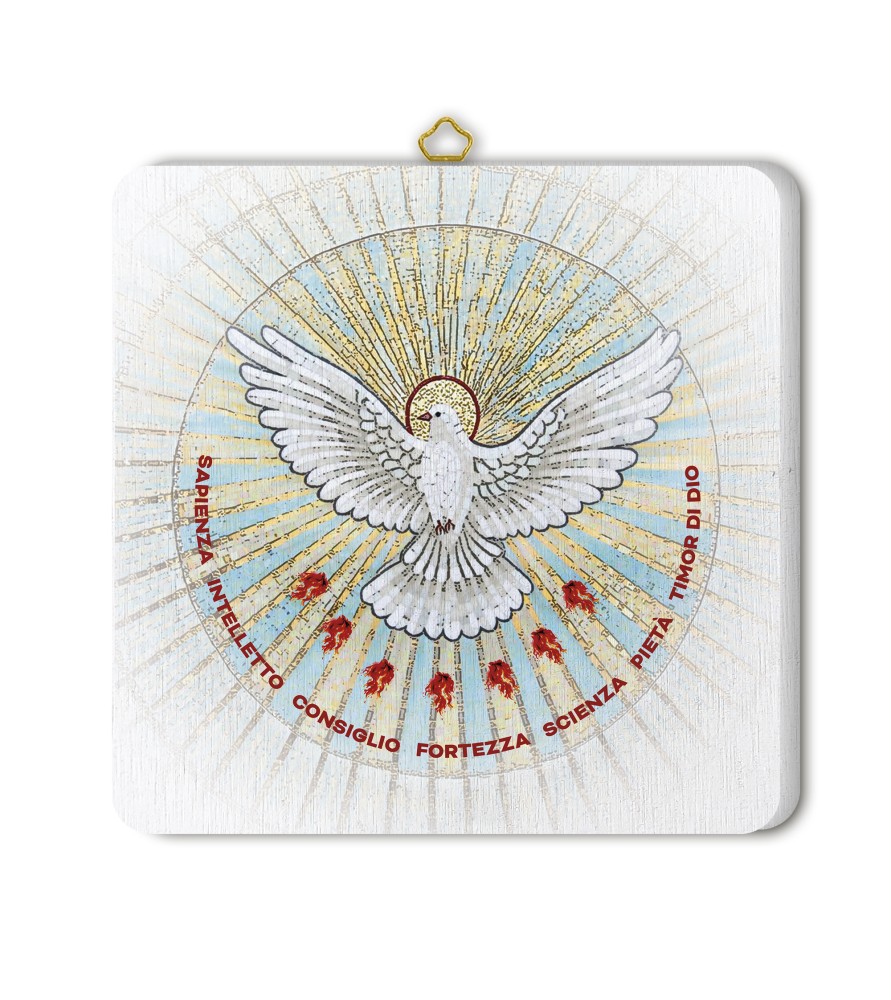 Quadretto in legno per la Cresima con lo Spirito Santo e i Sette Doni e scatola regalo Quadretto in legno per la Cresima con lo Spirito Santo e i Sette Doni e scatola regalo