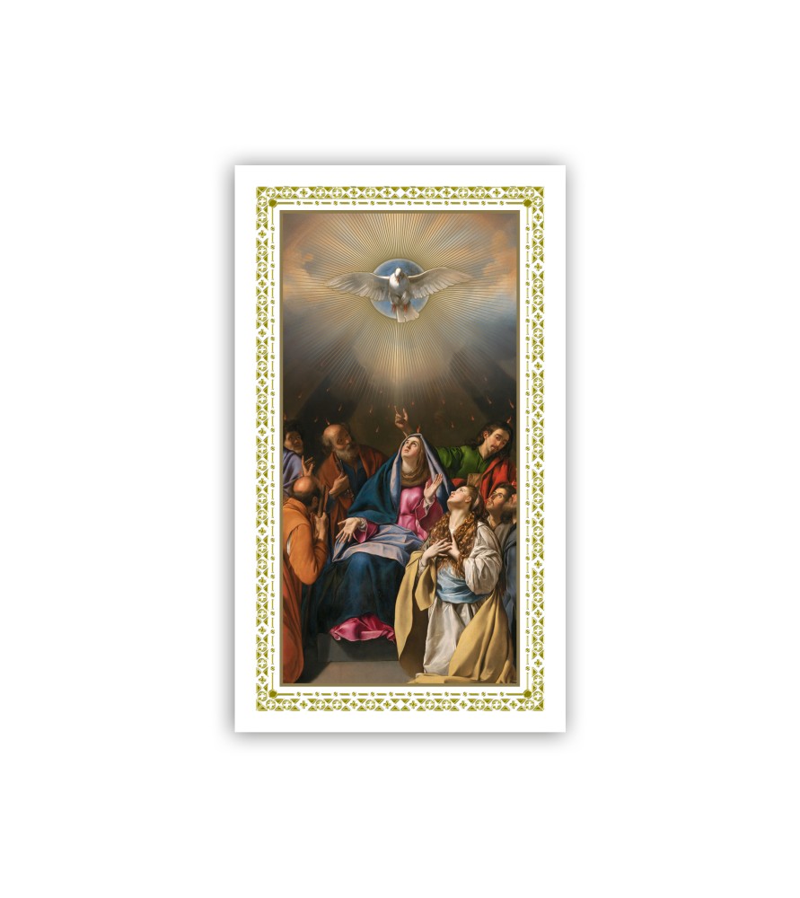 Immaginetta con particolari in oro a caldo e oro digitale raffigurante la discesa dello Santo su Maria e sugli apostoli Immaginetta con particolari in oro a caldo e oro digitale raffigurante la discesa dello Santo su Maria e sugli apostoli