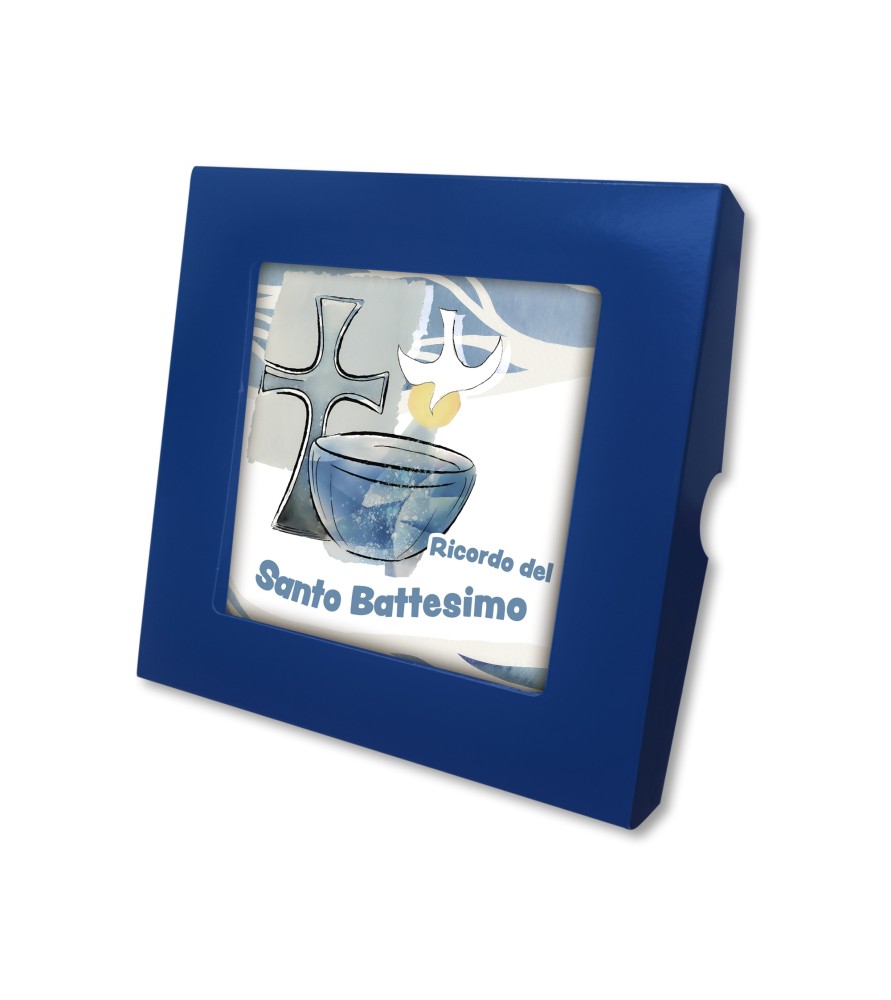 Piastrella con simbologia eucaristica del Battesimo 10 x 10 cm in scatola regalo Piastrella con simbologia eucaristica del Battesimo 10 x 10 cm in scatola regalo