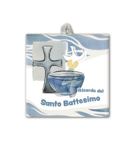 Piastrella con simbologia eucaristica del Battesimo 10 x 10 cm