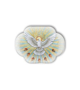 Soprammobile magnetico sagomato in resina porcellanata con simbologia eucaristica della Cresima