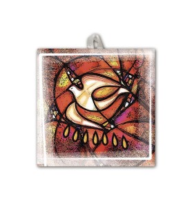 Piastrella con simbologia eucaristica di Cresima 10 x 10 cm in scatola regalo
