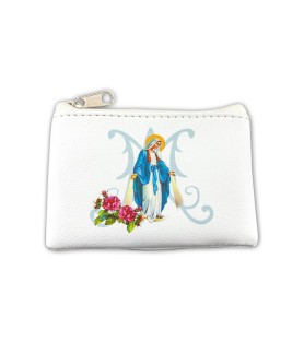 Pochette porta rosario con l'immagine della Madonna Miracolosa