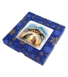 Quadretto in legno raffigurante la Sacra Famiglia in versione acquerello e scatola regalo