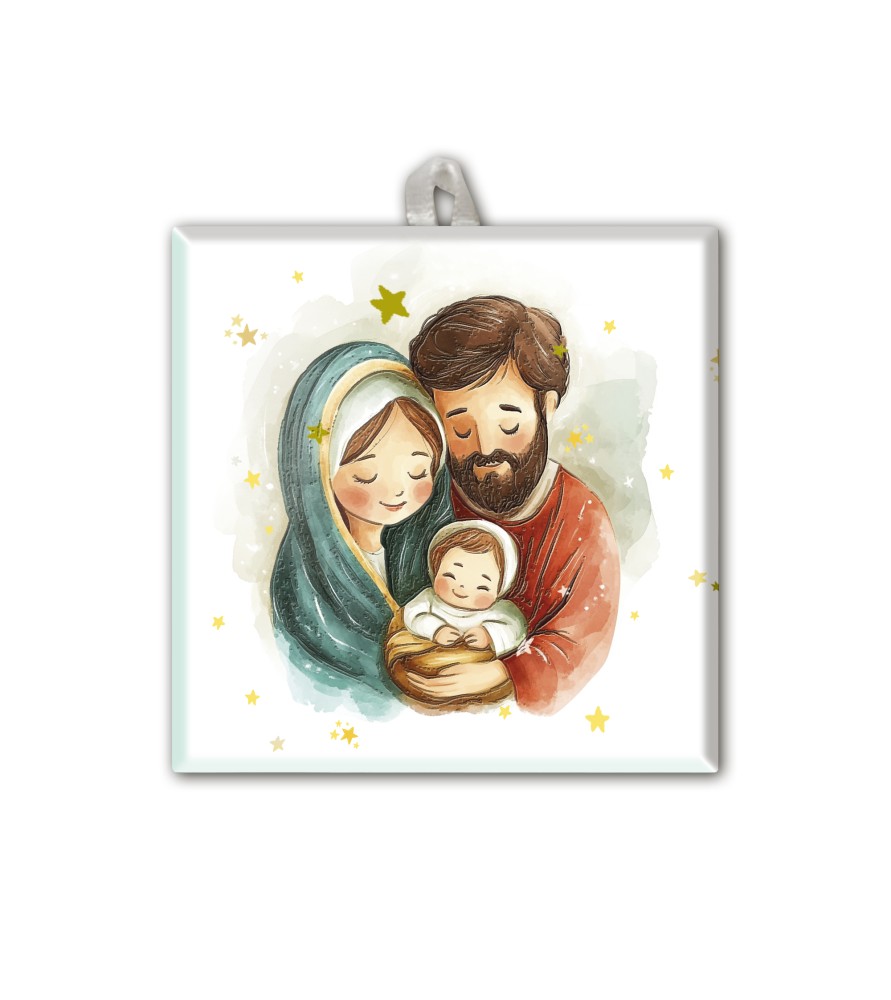Piastrella con Sacra Famiglia in versione acquerello 10 x 10 cm Piastrella con Sacra Famiglia in versione acquerello 10 x 10 cm