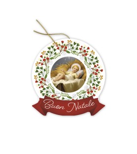 Decorazione natalizia da appendere in resina porcellanata con Gesù Bambino di Vicentini