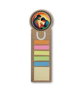 Segnalibro notepad con segnapagine adesivo e righello raffigurante la Sacra Famiglia in versione stilizzata