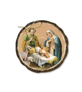 Decorazioni natalizie assortite stampate direttamente su legno con Natività Bonelliana