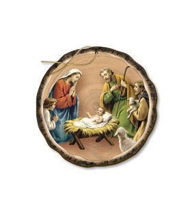 Decorazioni natalizie assortite stampate direttamente su legno con Natività Bonelliana