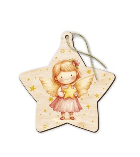 Decorazioni natalizie assortite a forma di stellina in pioppo con angioletti