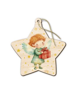 Decorazioni natalizie assortite a forma di stellina in pioppo con angioletti