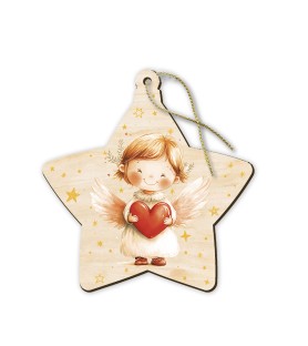 Decorazioni natalizie assortite a forma di stellina in pioppo con angioletti