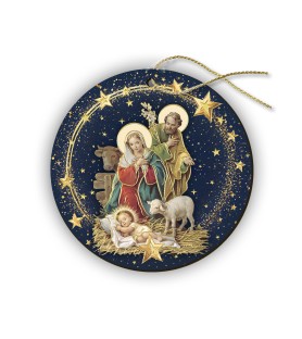 Decorazioni natalizie assortite a forma di pallina in MDF con la Sacra Famiglia della serie Messias