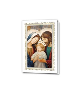 Biglietto in cartoncino con oro a caldo raffigurante la Sacra Famiglia in versione classica