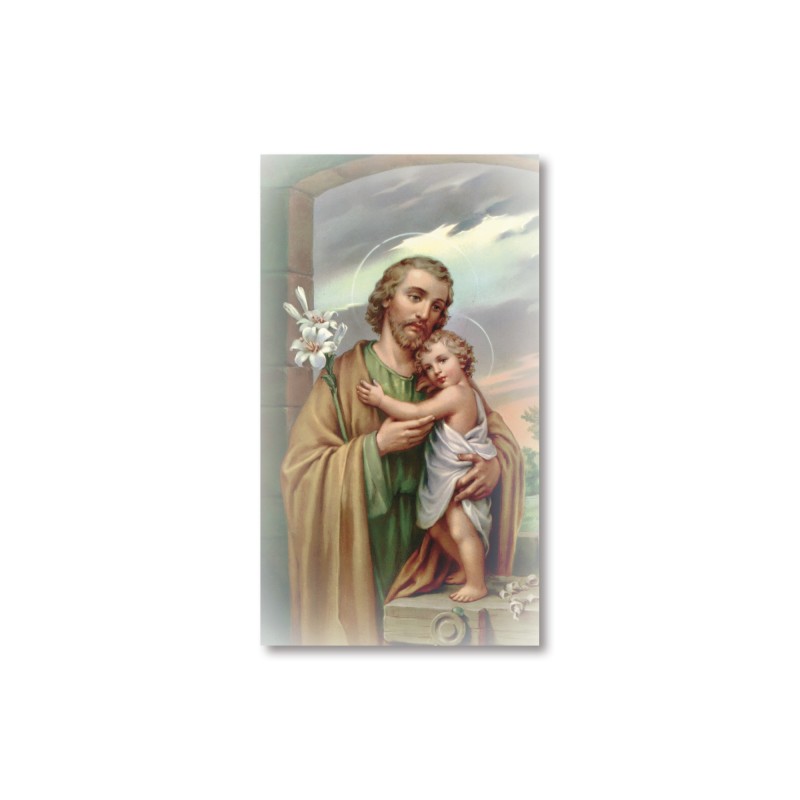 Santino San Giuseppe che abbraccia il Bambino Gesù con preghiera Santino San Giuseppe che abbraccia il Bambino Gesù con preghiera