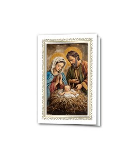 Biglietto in cartoncino con oro a caldo raffigurante la Sacra Famiglia in versione classica
