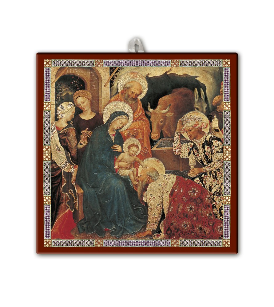Piastrella 20x20 cm con Adorazione dei Magi di Gentile da Fabriano in scatola regalo Piastrella 20x20 cm con Adorazione dei Magi di Gentile da Fabriano in scatola regalo